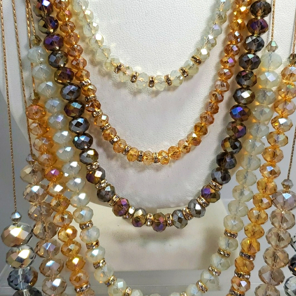 Ali kahn  7 strand multi color topaz clear glass beaded necklace - Picture 3 of 6